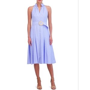 Eliza J Elegant Blue Striped Halter Shirtdress Dress